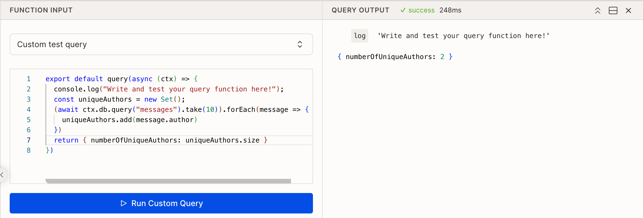 Running a custom test query