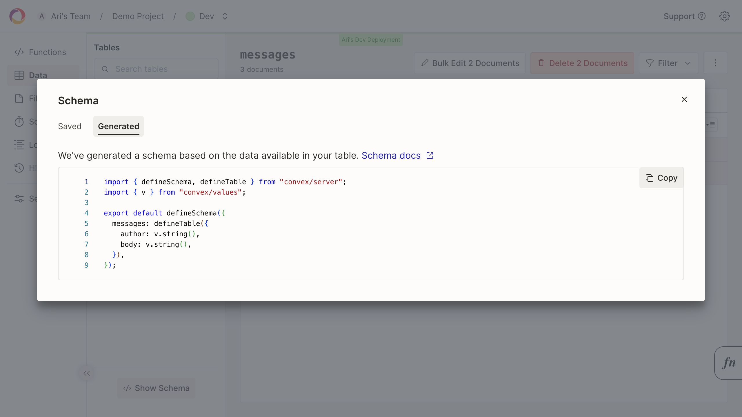 Generate Schema button
