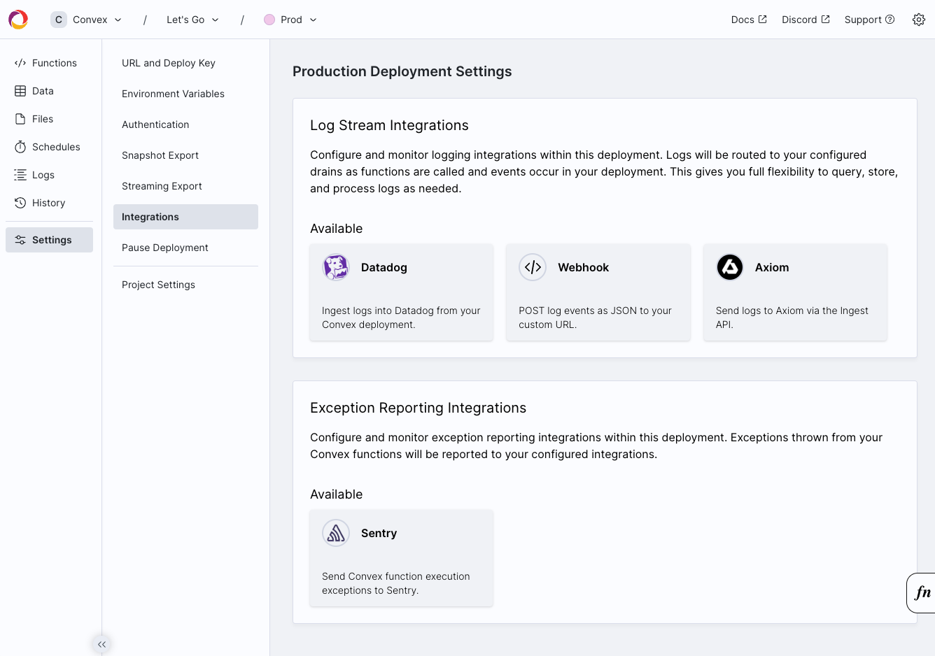 Integrations Page