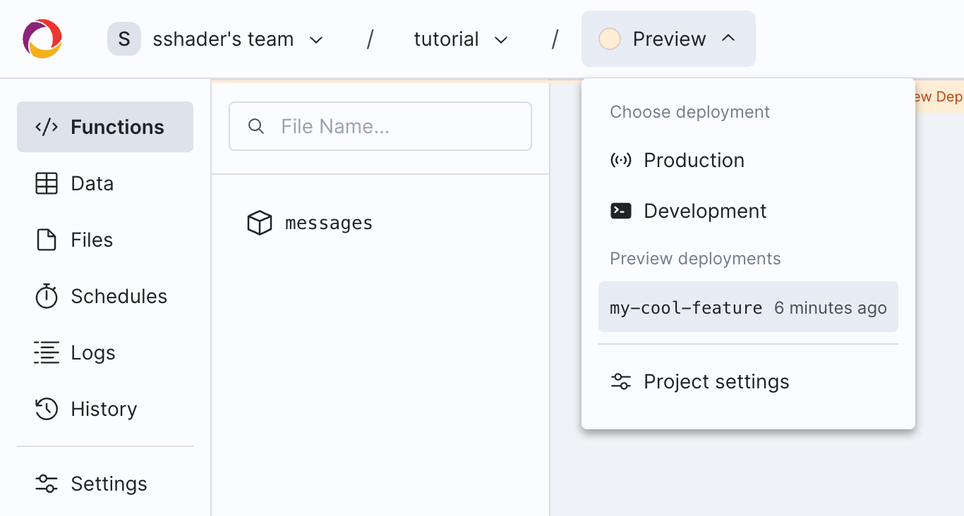 Preview Deployment in Deployment Picker