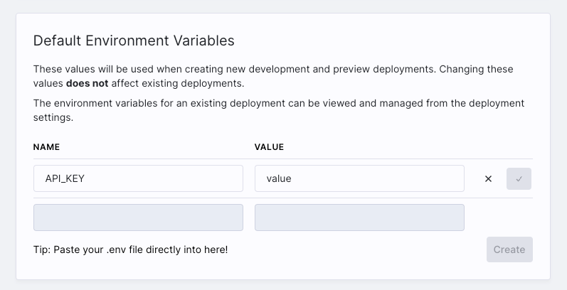 Project Default Environment Variables