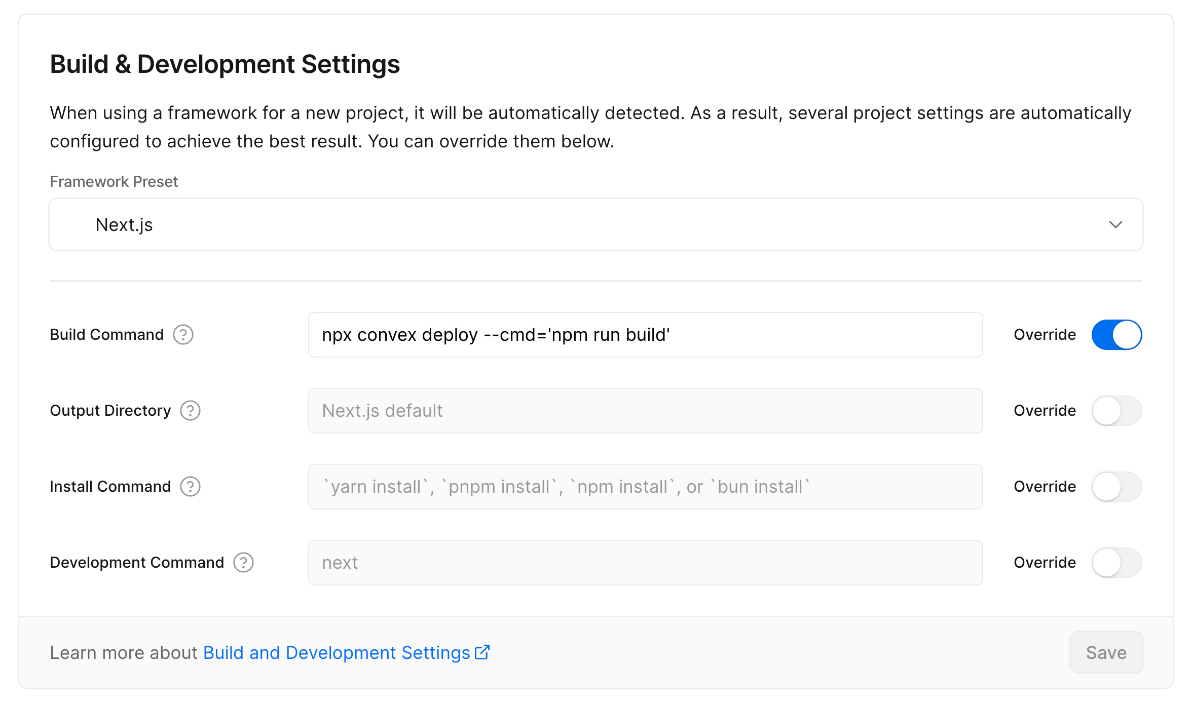 Vercel build settings