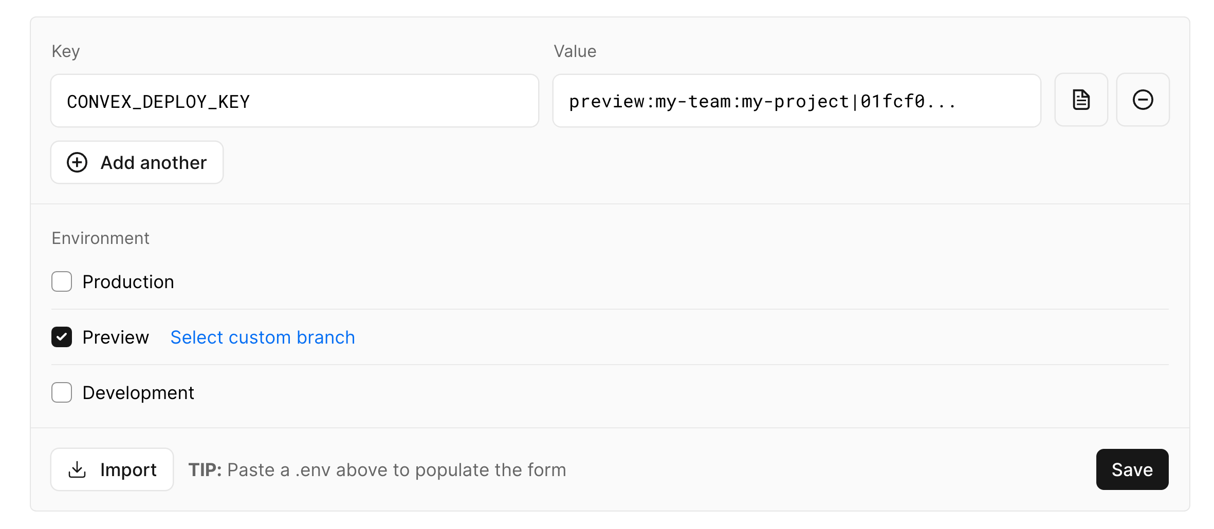 Vercel environment variable CONVEX_DEPLOY_KEY