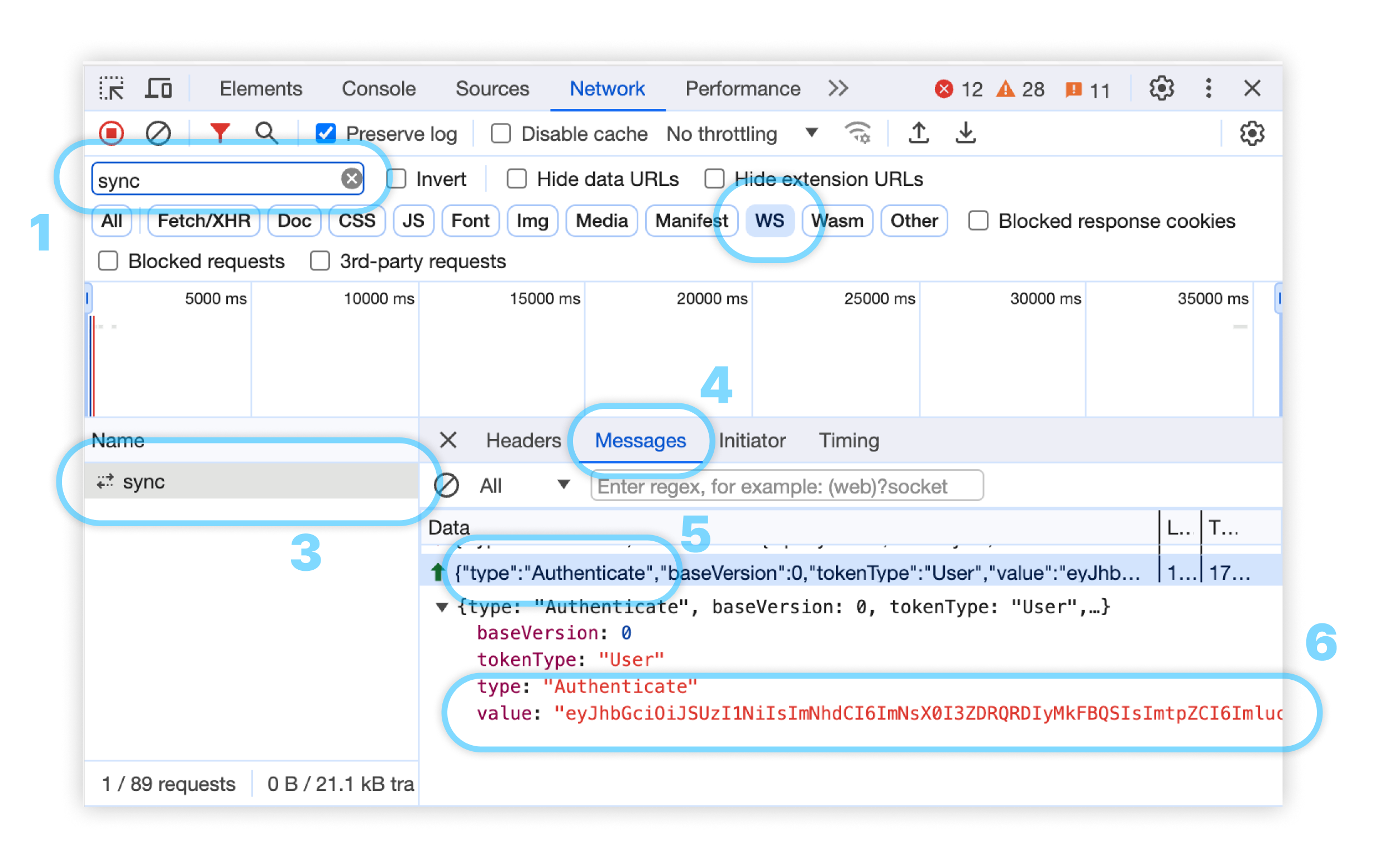 Network tab inspecting Websocket messages