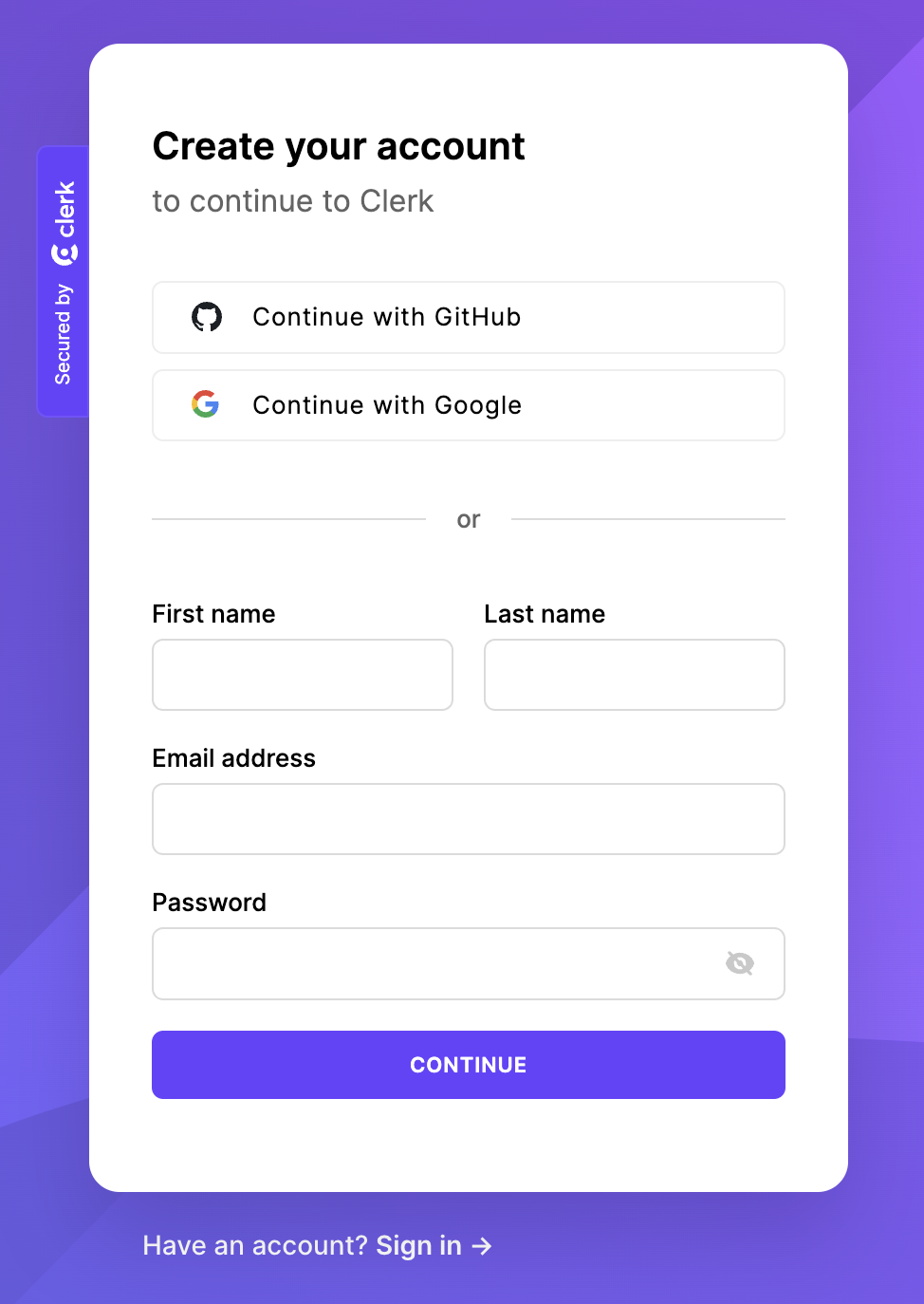 Sign up to Clerk